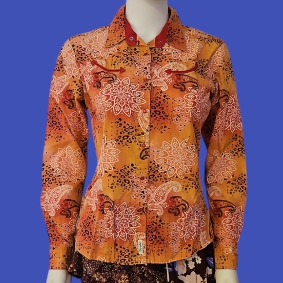 WRANGLER Animal Print Paisley Batik Snap Cowgirl Long Sleeve Rockabilly Shirt - Picture 1 of 8